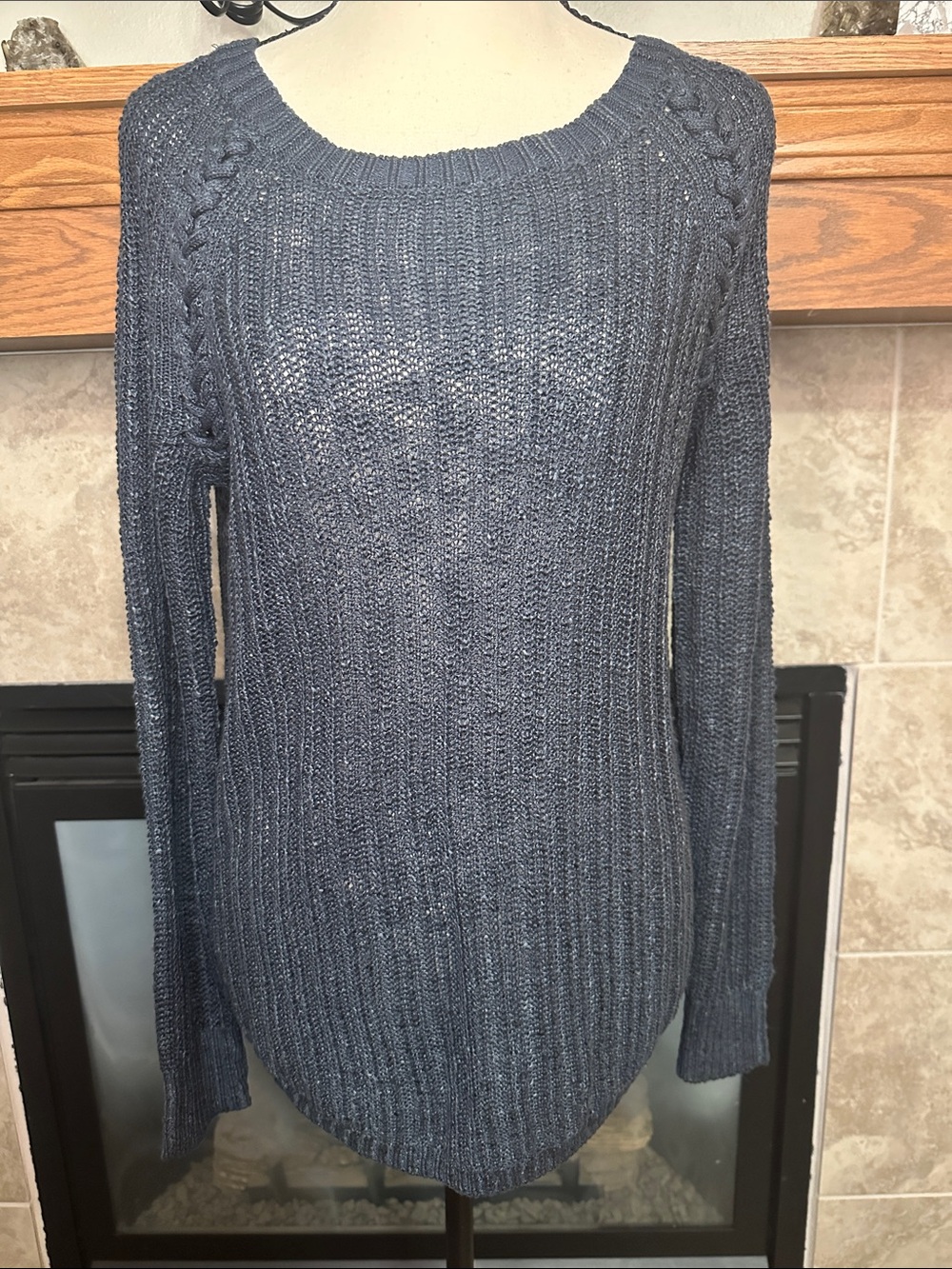 Pink Republic Juniors M Blue Open Knit Cable Sweater NWT